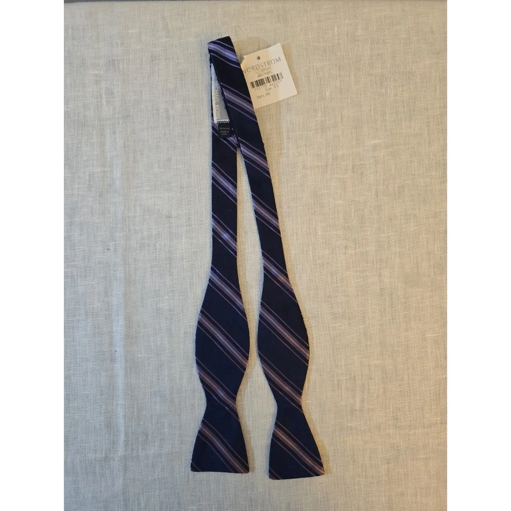 NWT Michael Kors Navy & Purple Stripe 100% Silk Bow Tie